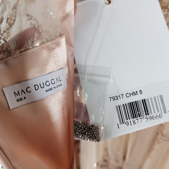 Mac Duggal $998 Size 8 Cap Sleeve Beaded Champagne Blush Pink 79317 Dress - Picture 6 of 14